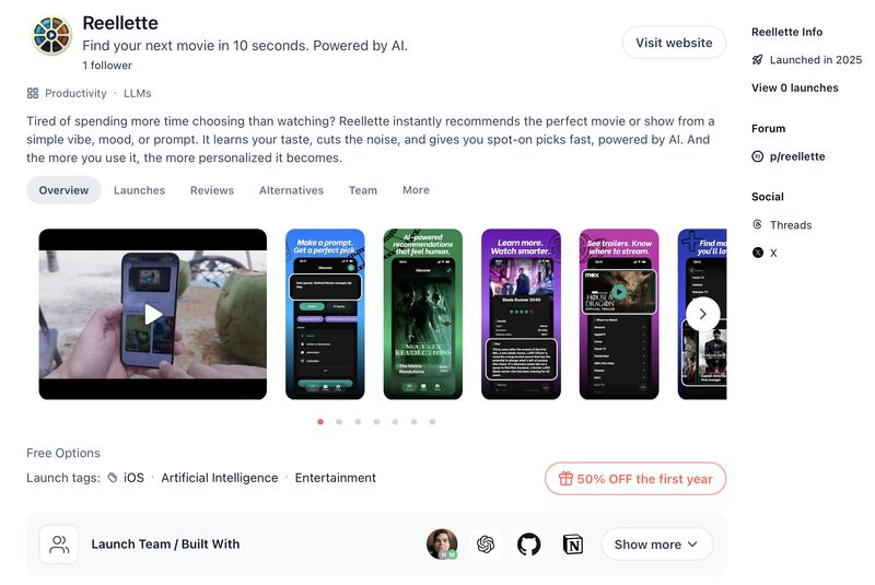 Reellette on Product Hunt
